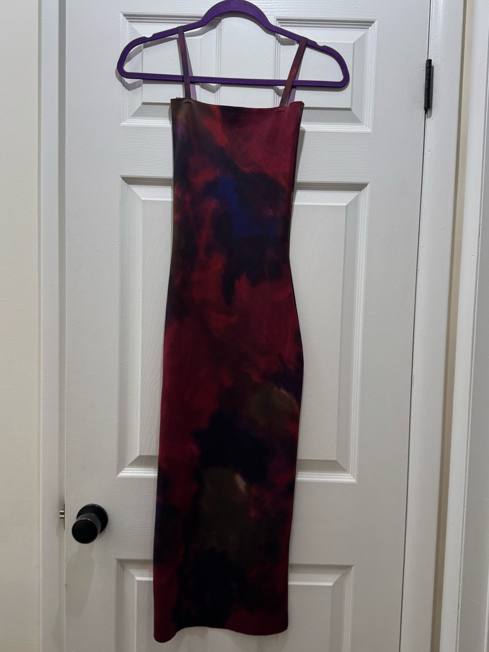 Zara Strap Midi Dress in Burgundy Tie-Dye